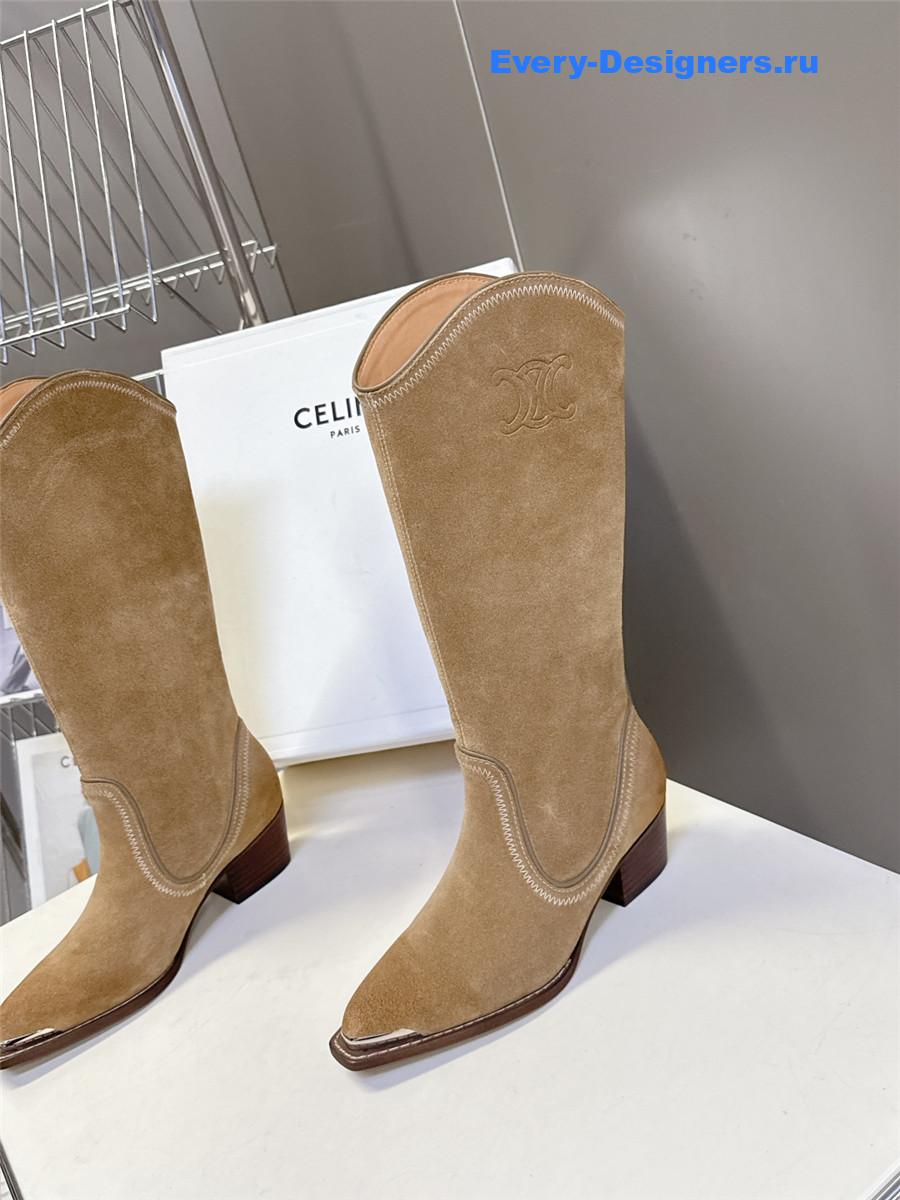 Ce1i*e beige suede knee-high boots