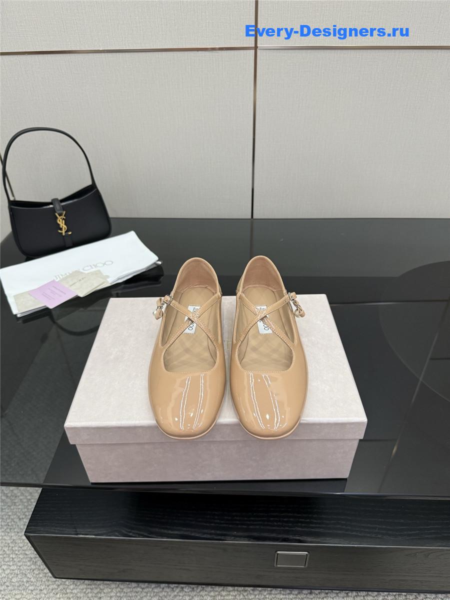 Jimmy Cho Eleri Beige Patent Ballet Flats