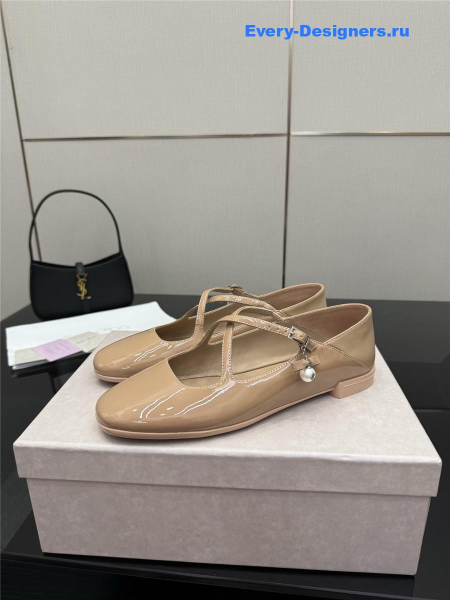 Jimmy Cho Eleri Beige Patent Ballet Flats