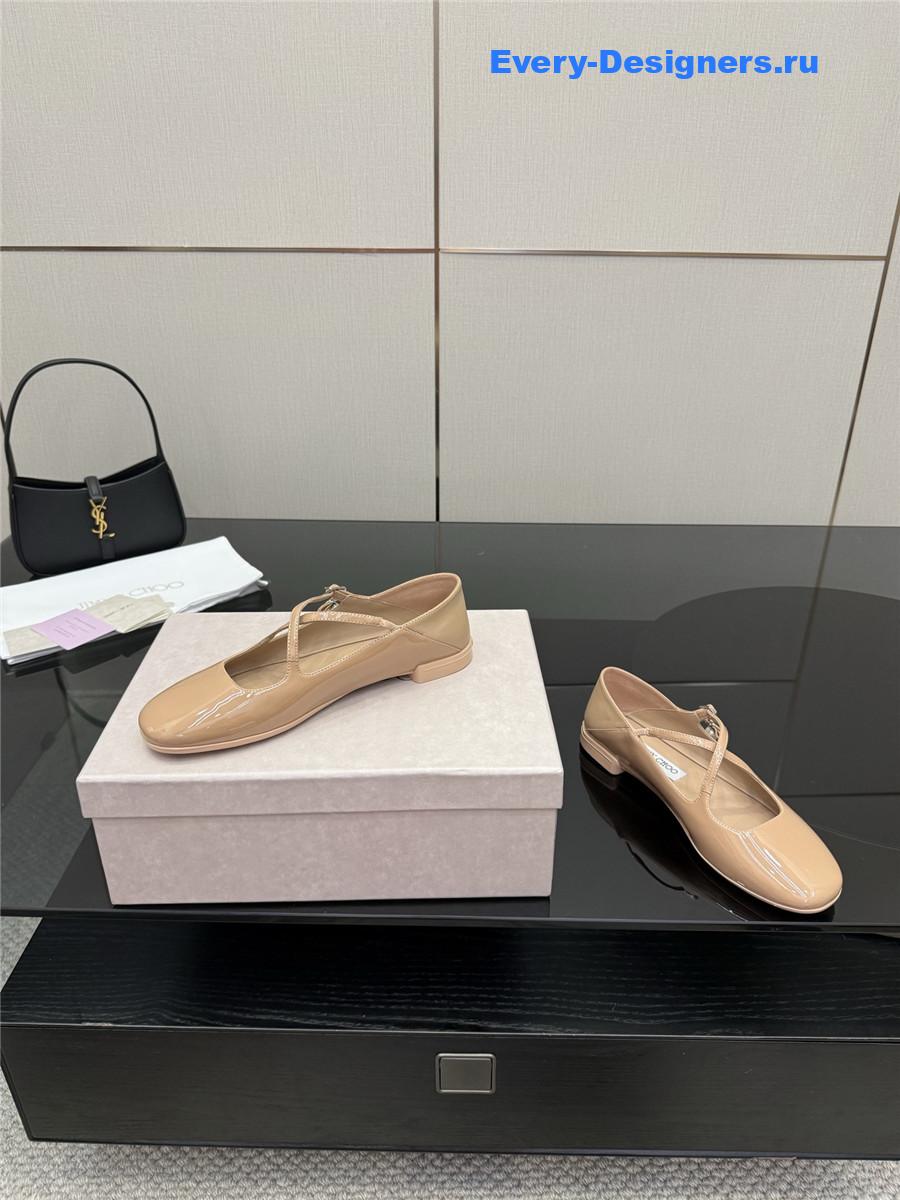 Jimmy Cho Eleri Beige Patent Ballet Flats