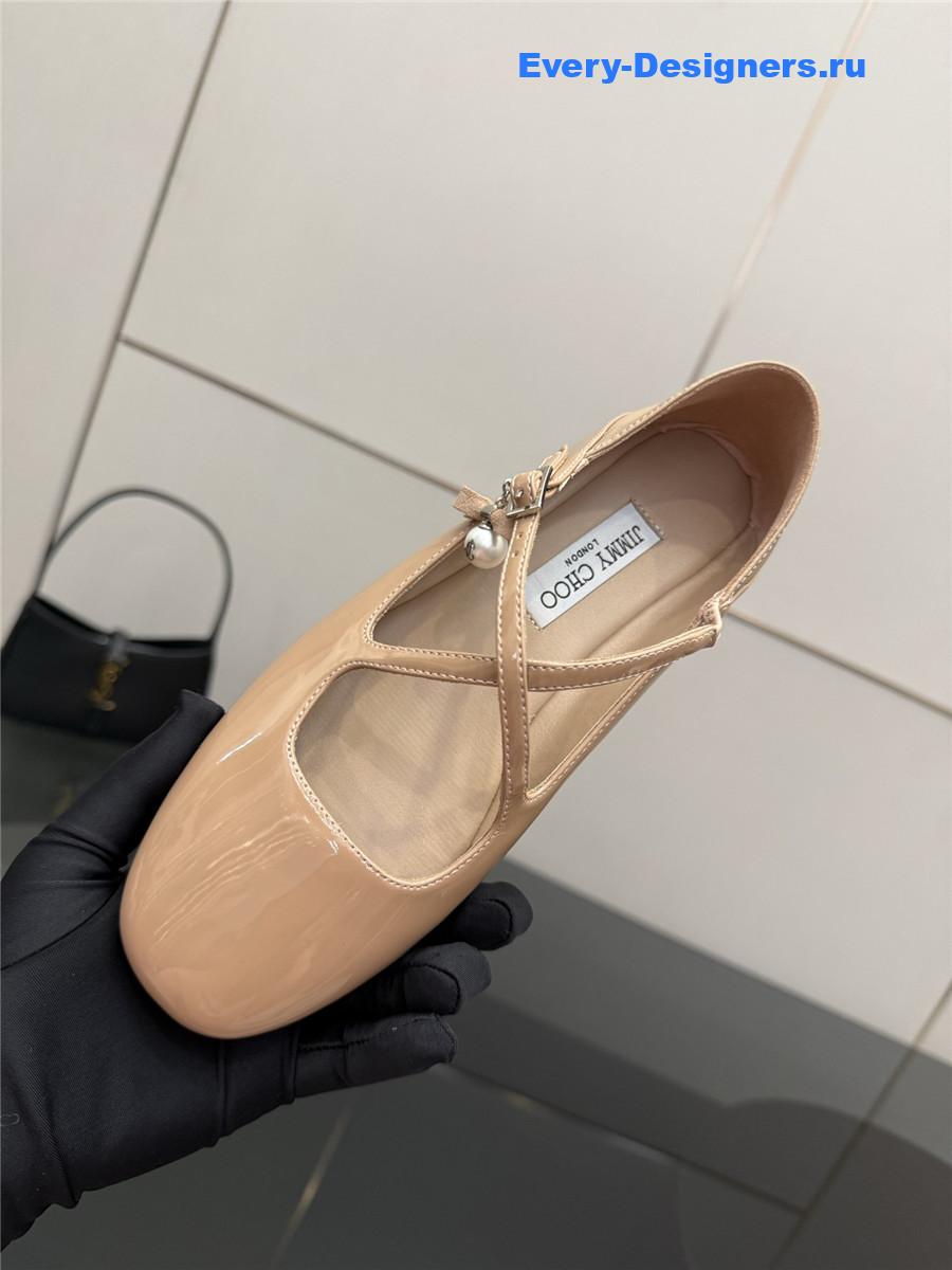 Jimmy Cho Eleri Beige Patent Ballet Flats