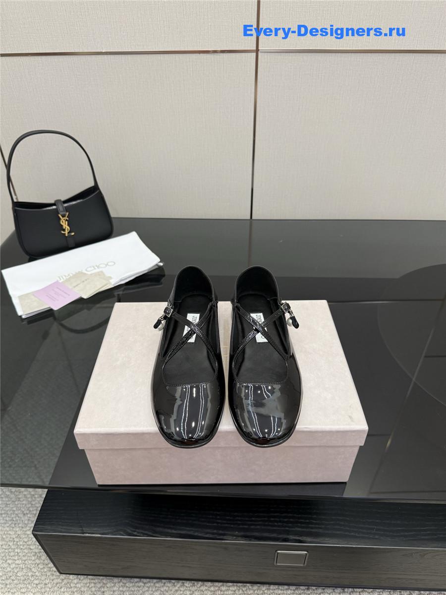 Jimmy Cho Eleri Black Patent Ballet Flats