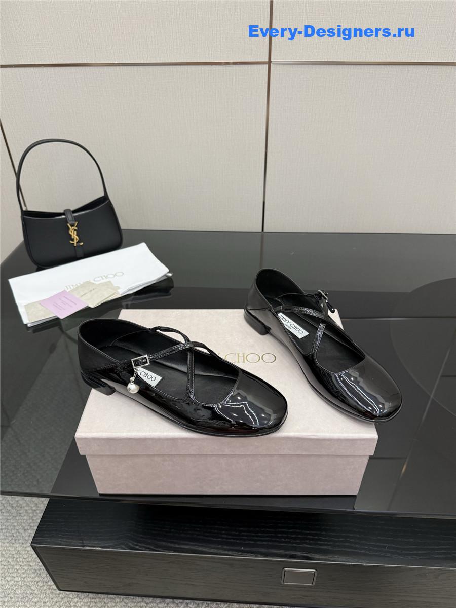 Jimmy Cho Eleri Black Patent Ballet Flats