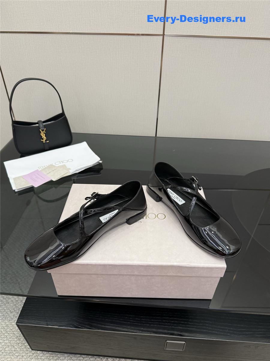 Jimmy Cho Eleri Black Patent Ballet Flats