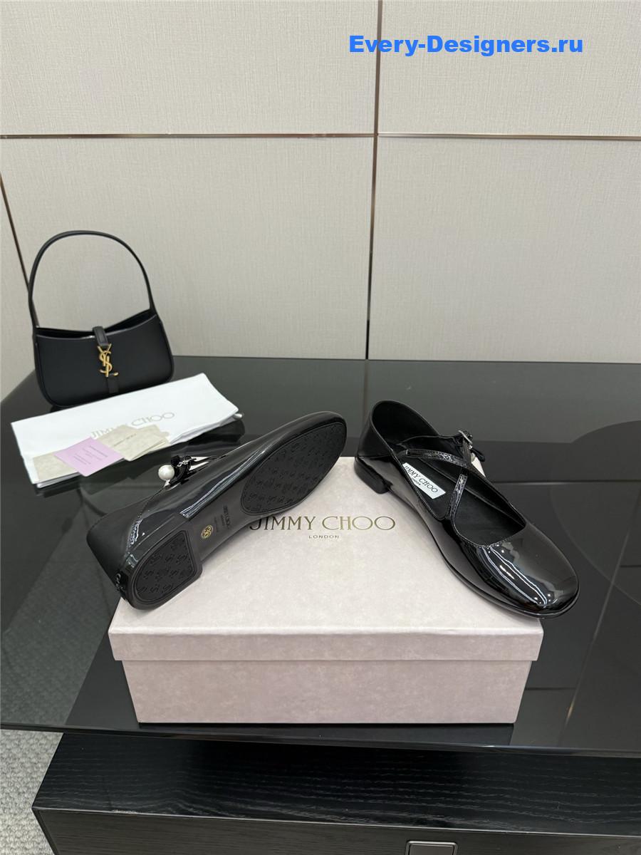 Jimmy Cho Eleri Black Patent Ballet Flats