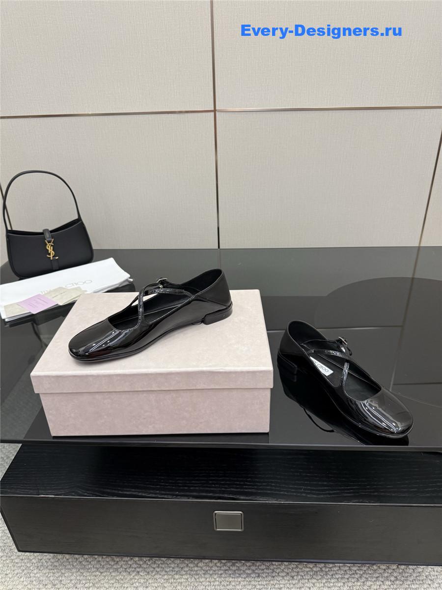 Jimmy Cho Eleri Black Patent Ballet Flats