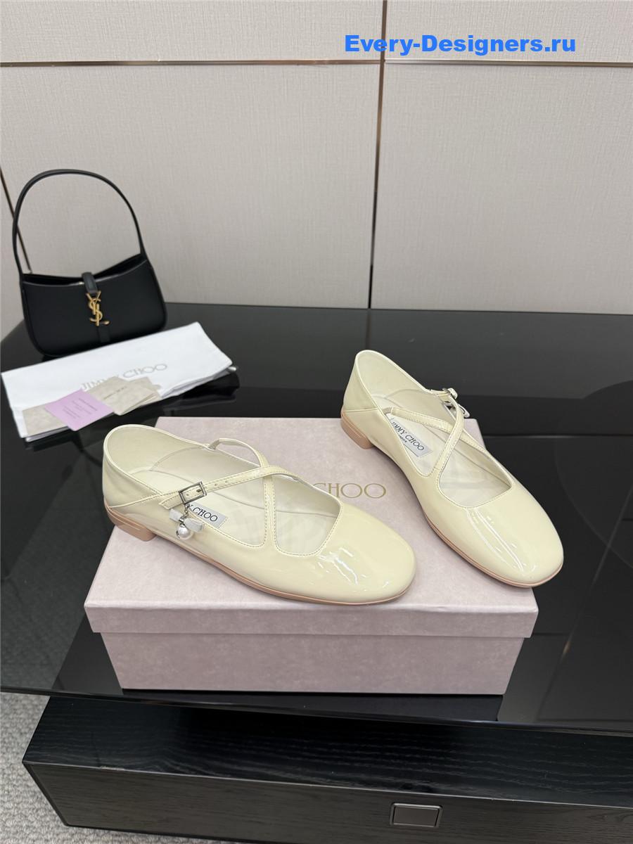 Jimmy Cho Eleri White Patent Ballet Flats