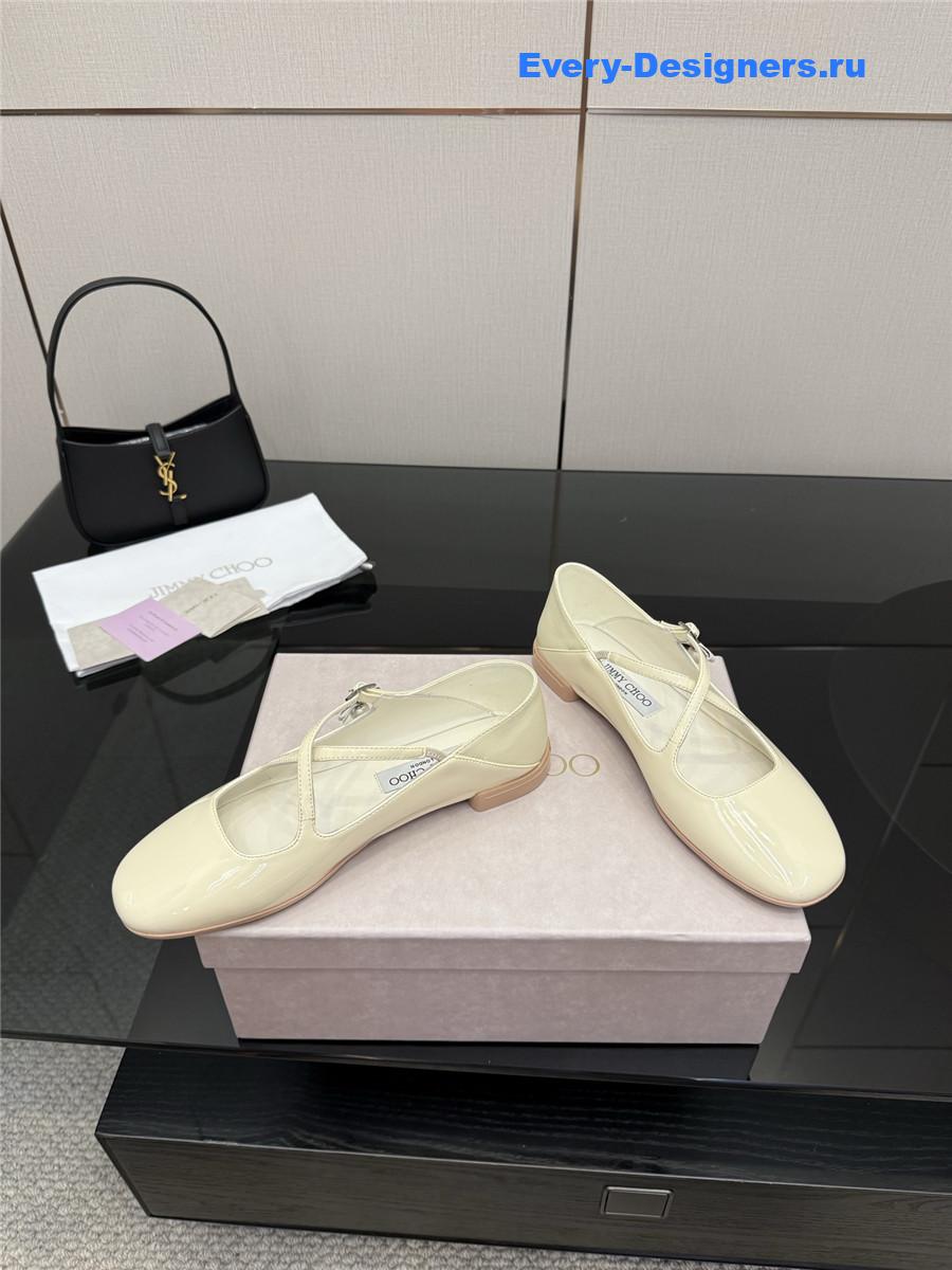 Jimmy Cho Eleri White Patent Ballet Flats