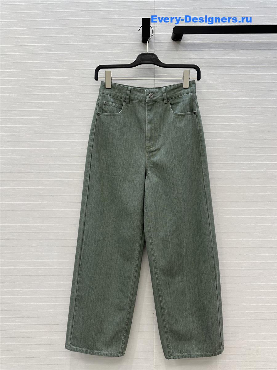 L0ew* green denim wide-leg pants
