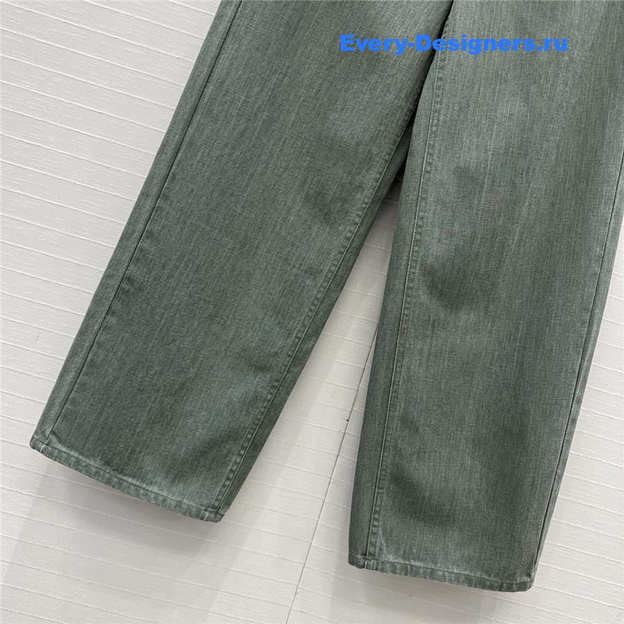 L0ew* green denim wide-leg pants