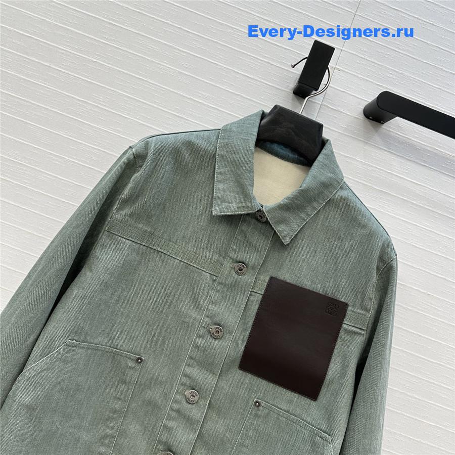 L0ew* leather-trimmed green denim jacket