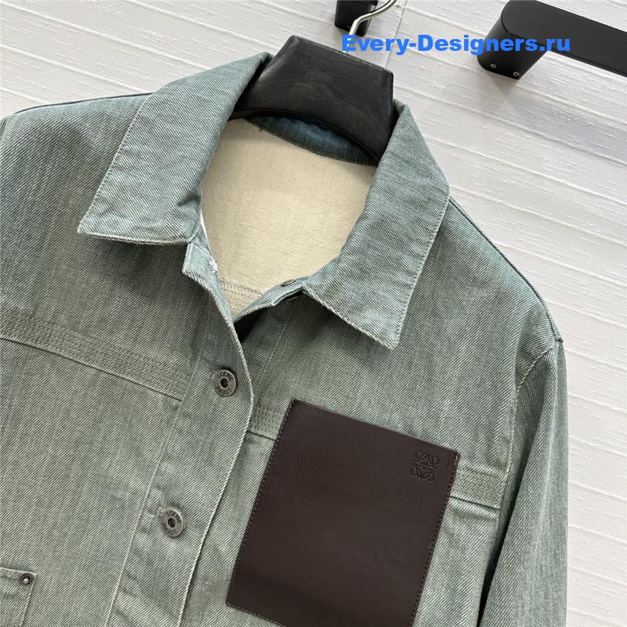 L0ew* leather-trimmed green denim jacket