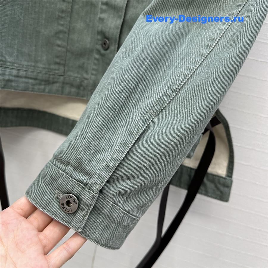 L0ew* leather-trimmed green denim jacket