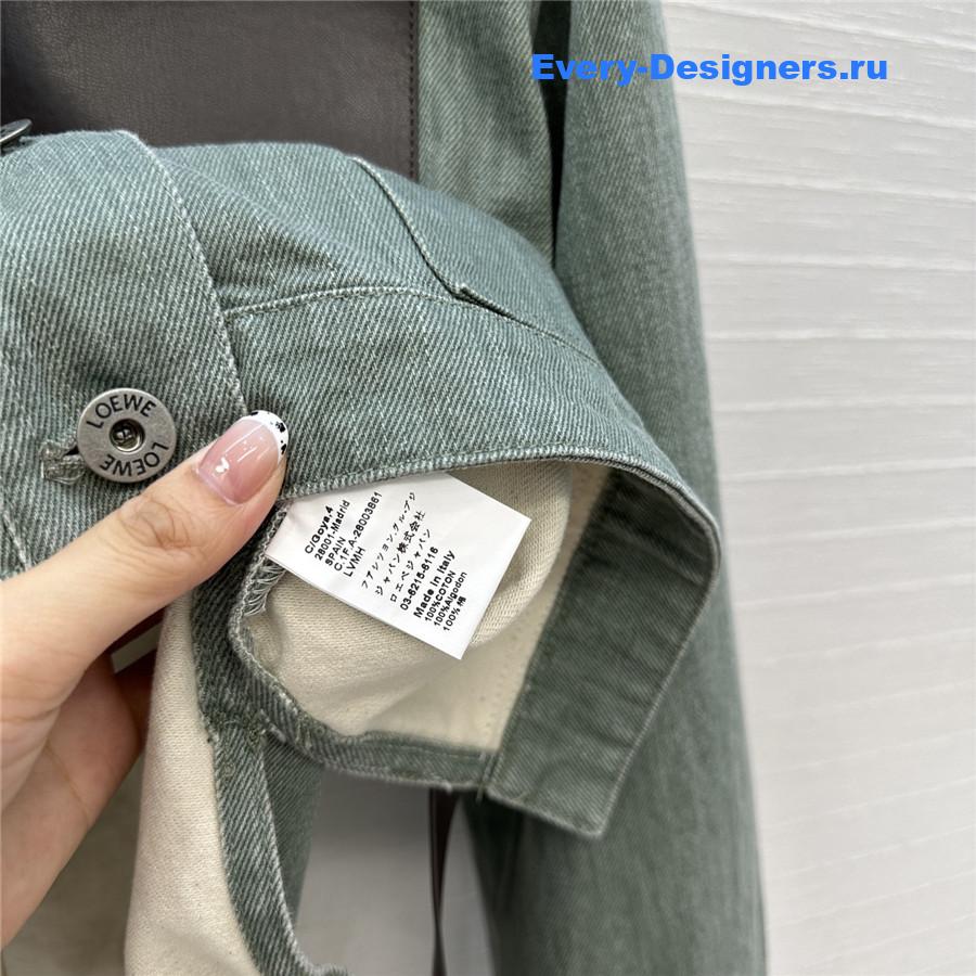 L0ew* leather-trimmed green denim jacket