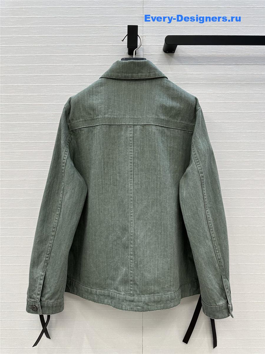 L0ew* leather-trimmed green denim jacket