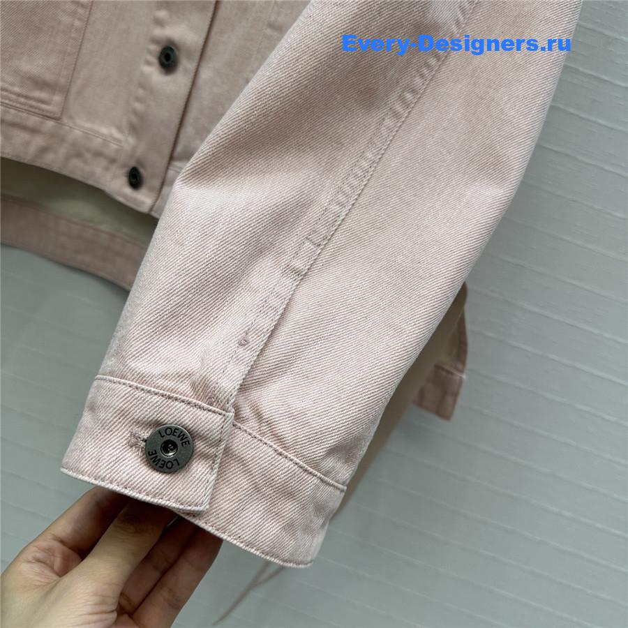 L0ew* leather-trimmed pink denim jacket