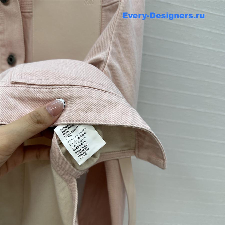 L0ew* leather-trimmed pink denim jacket