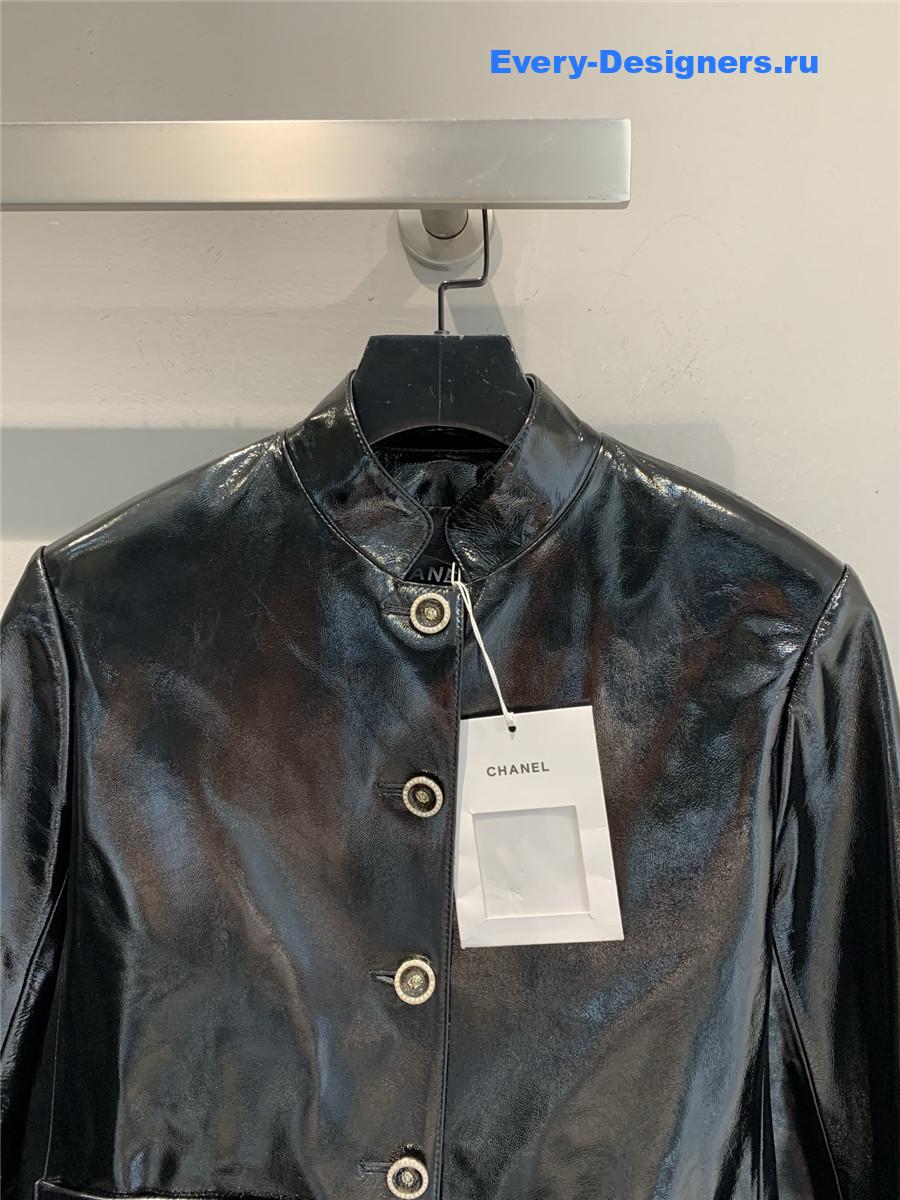 Ch**el black lambskin short leather jacket