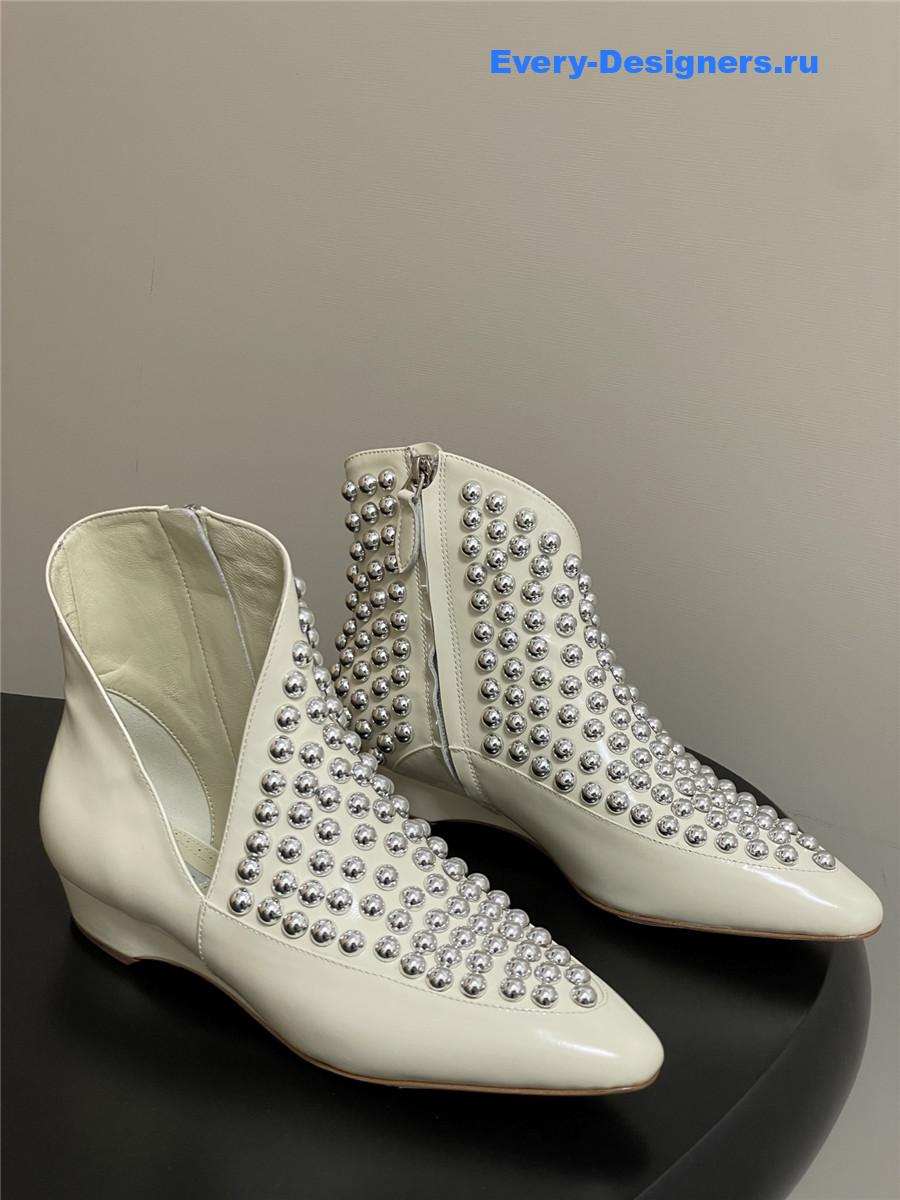 ALAIA Studded White Leather Ankle Boot