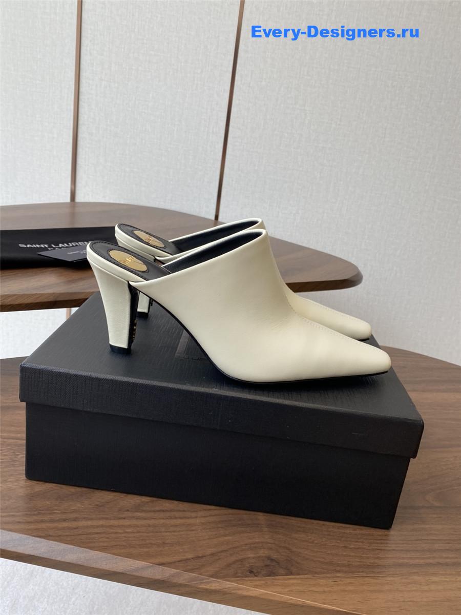 Sa1nt Lau*nt white leather mules