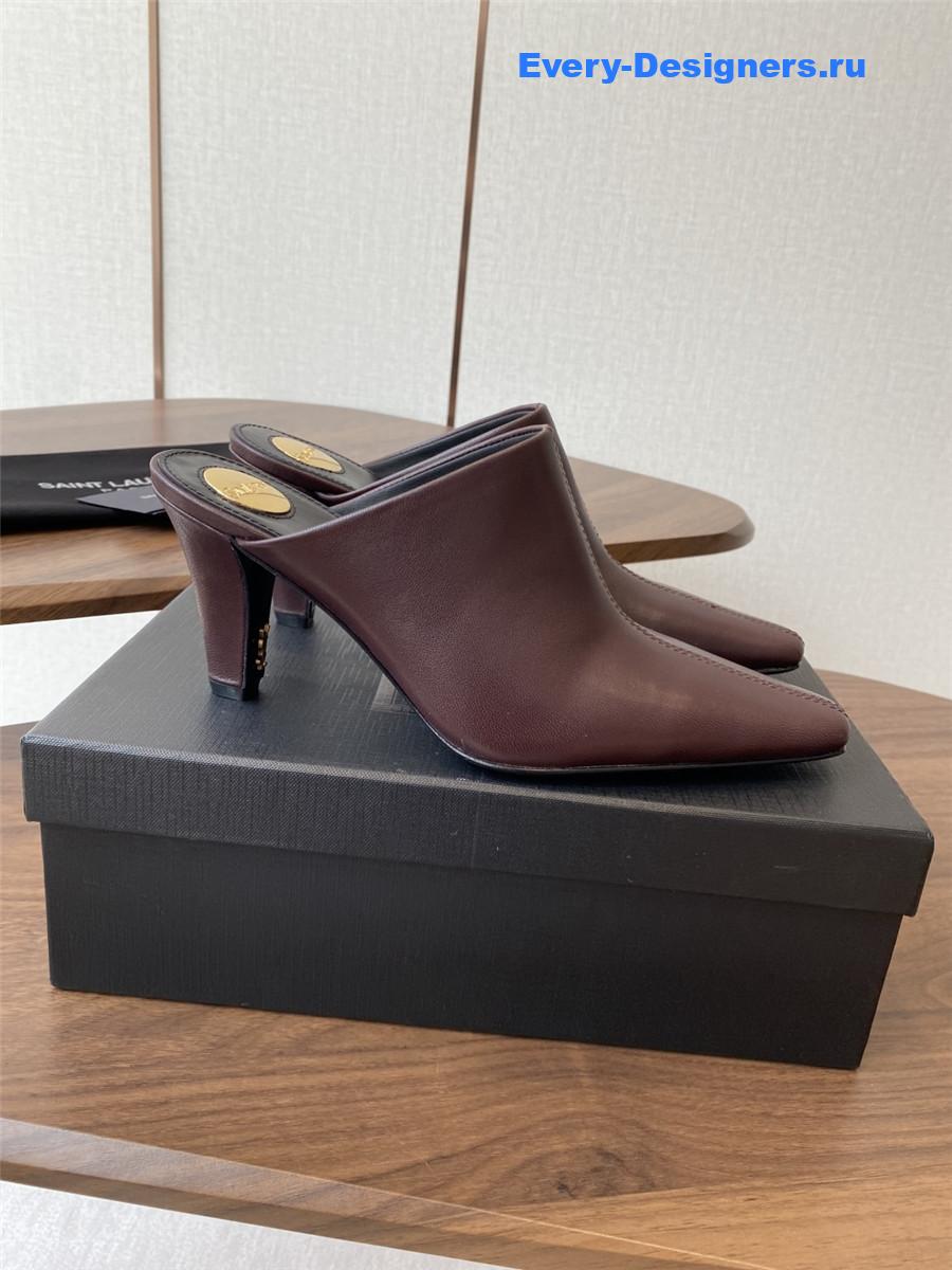 Sa1nt Lau*nt burgundy leather mules
