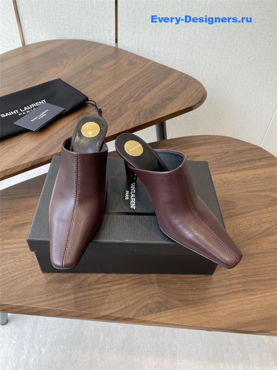 Sa1nt Lau*nt burgundy leather mules