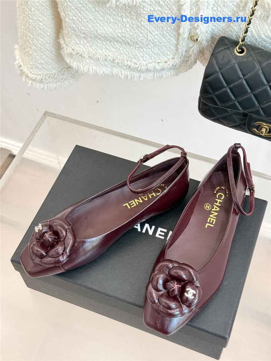 Ch**el burgundy camellia mary jane flats