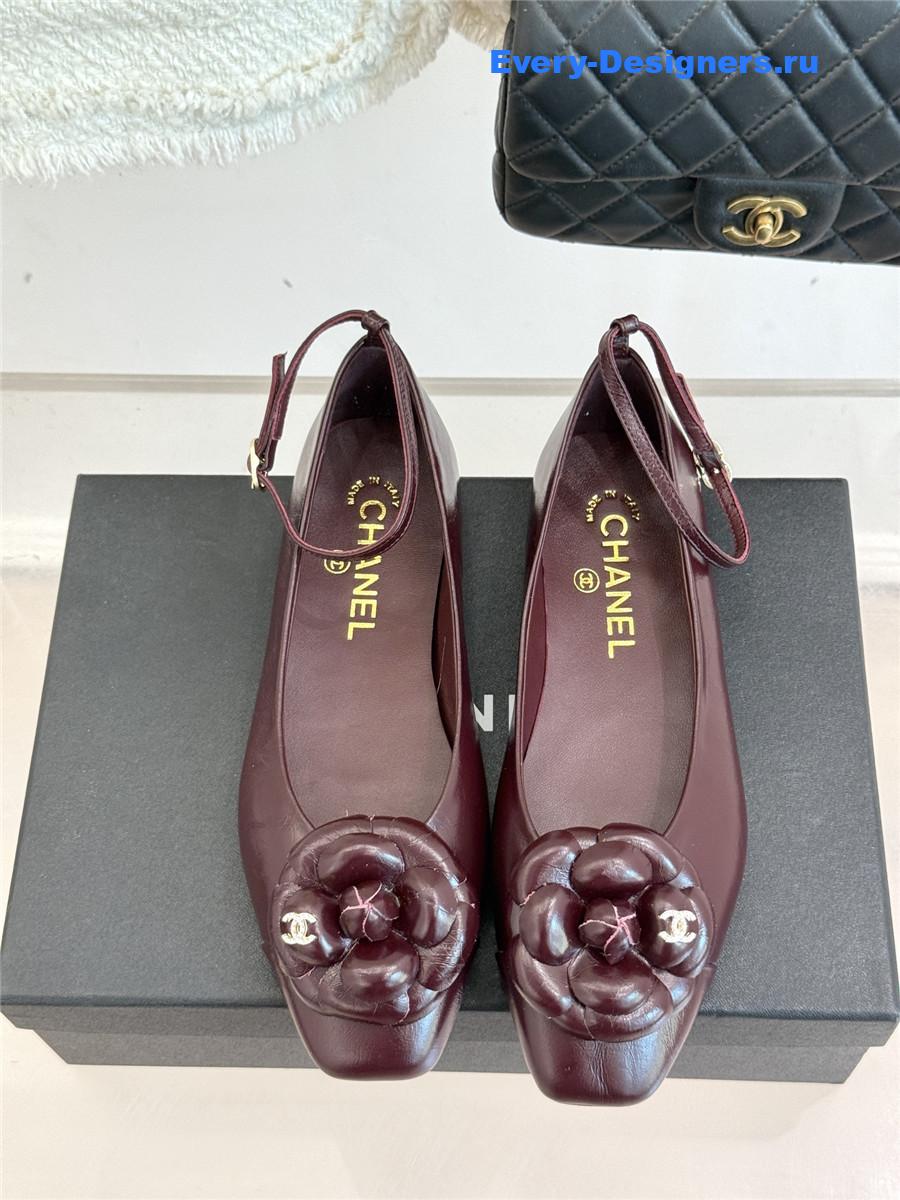Ch**el burgundy camellia mary jane flats