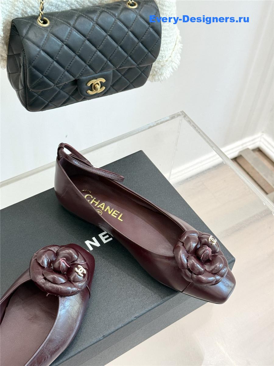 Ch**el burgundy camellia mary jane flats