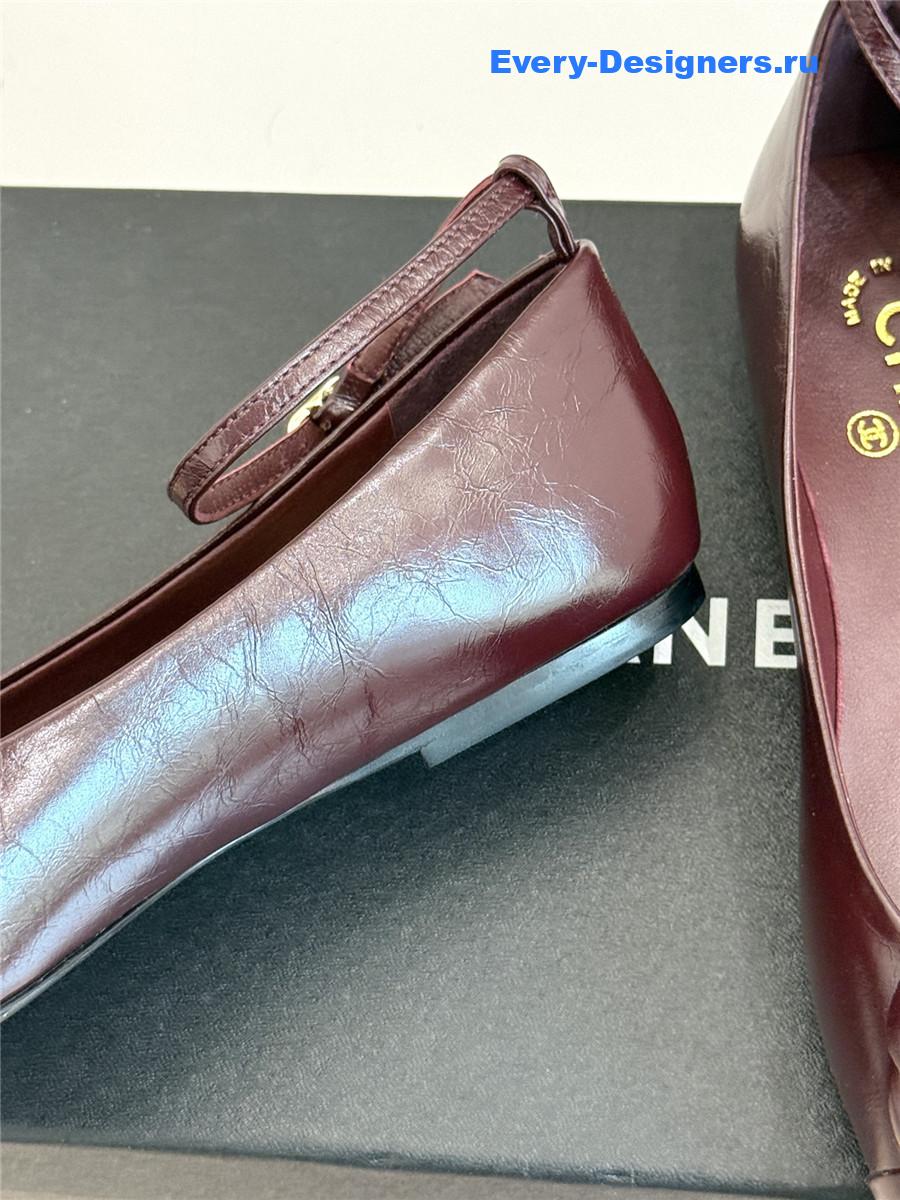 Ch**el burgundy camellia mary jane flats