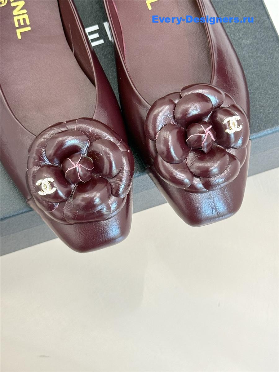 Ch**el burgundy camellia mary jane flats
