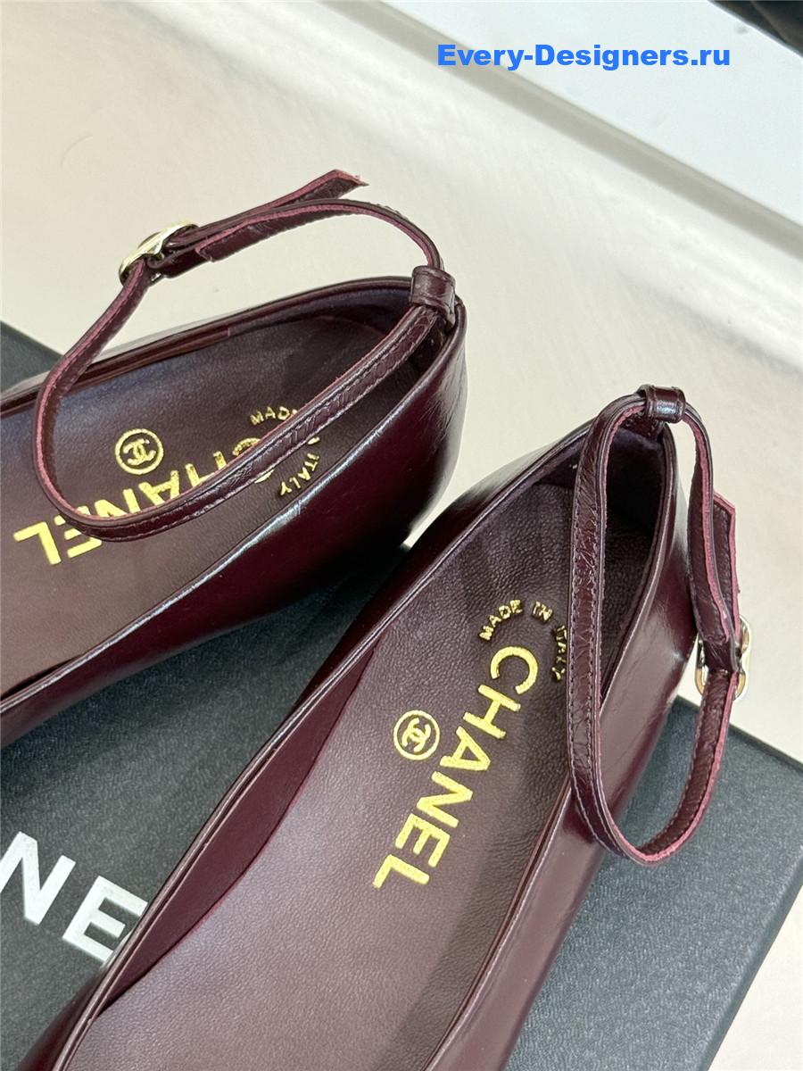 Ch**el burgundy camellia mary jane flats