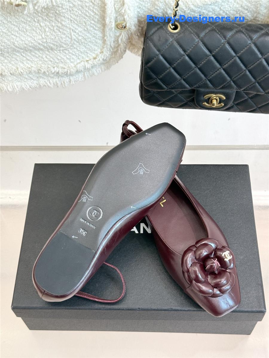 Ch**el burgundy camellia mary jane flats