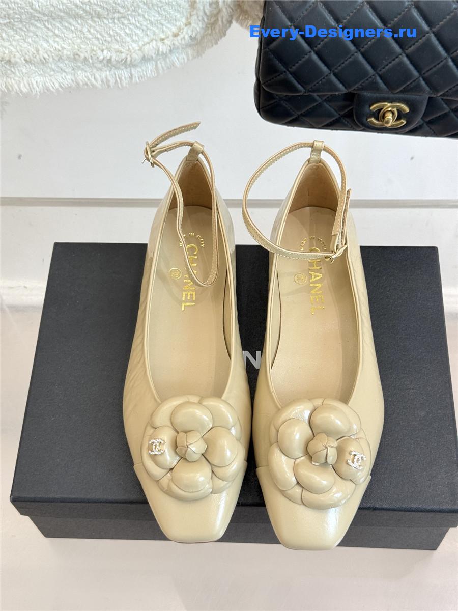 Ch**el beige camellia mary jane flats