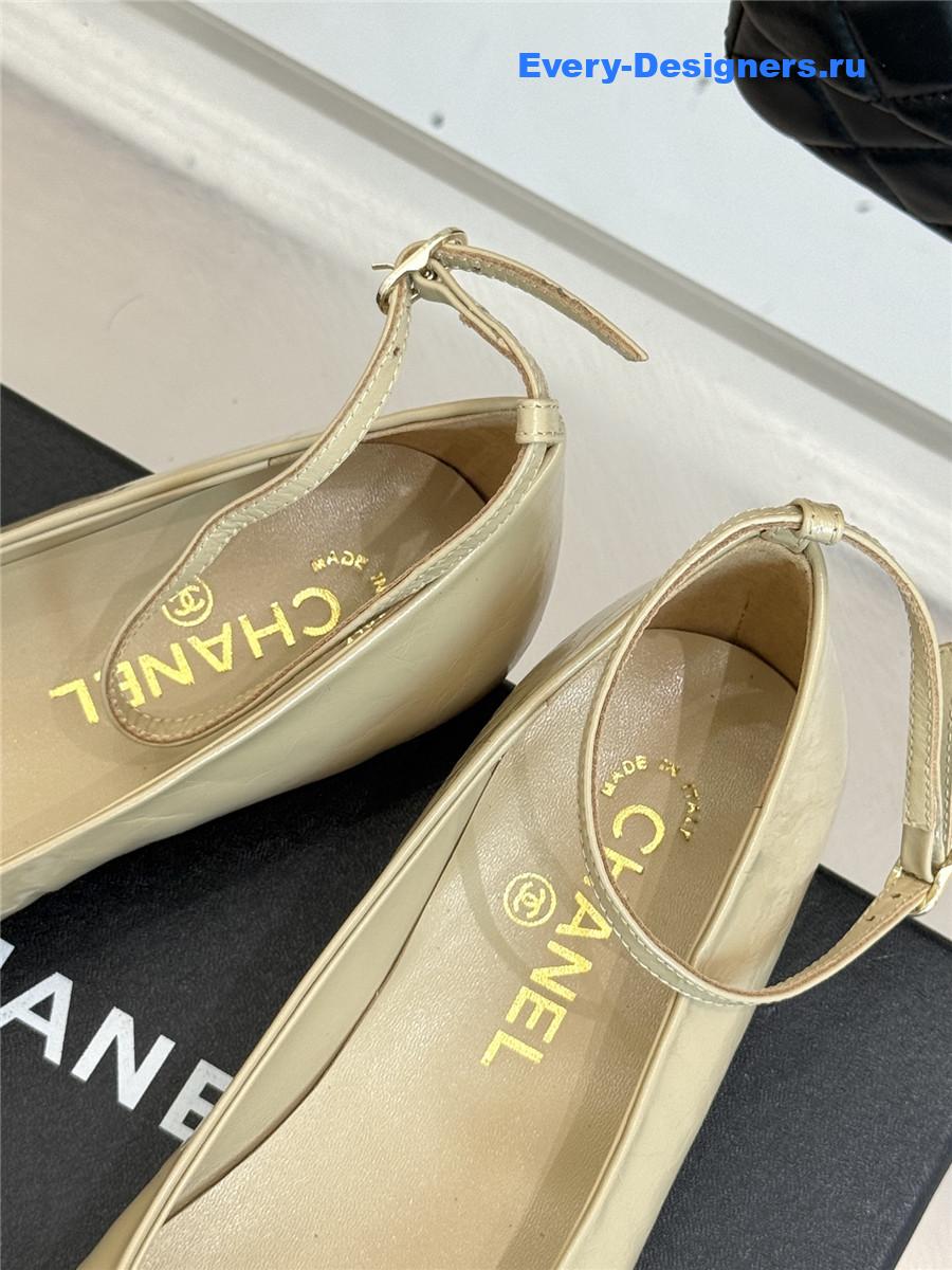 Ch**el beige camellia mary jane flats