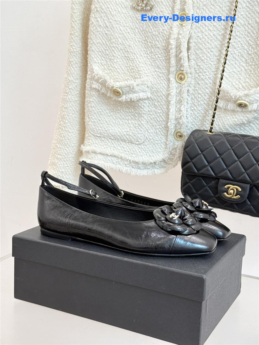Ch**el black camellia mary jane flats