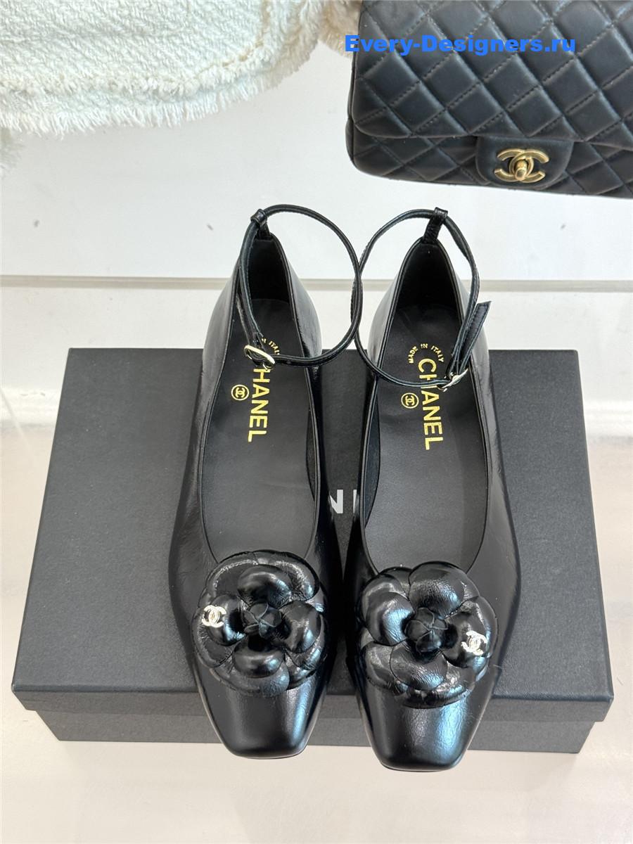 Ch**el black camellia mary jane flats