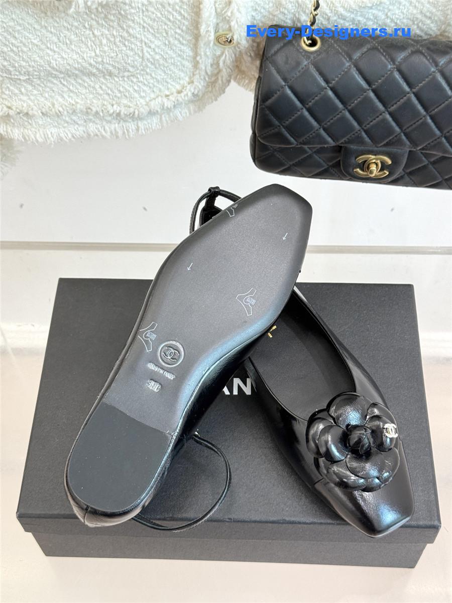 Ch**el black camellia mary jane flats