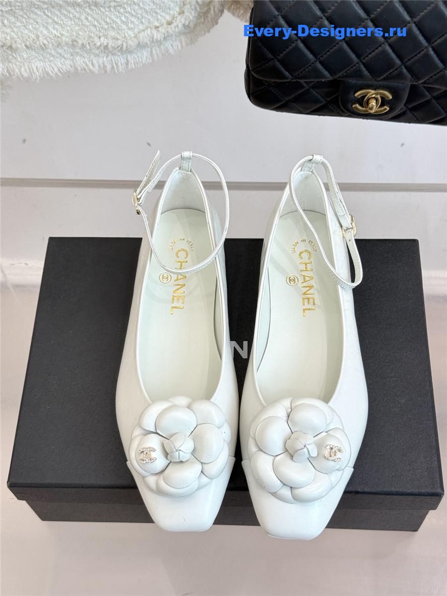 Ch**el white camellia mary jane flats