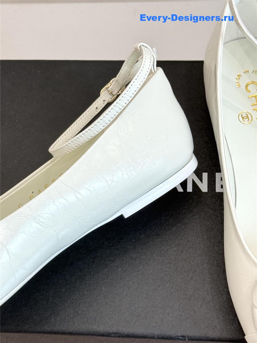 Ch**el white camellia mary jane flats