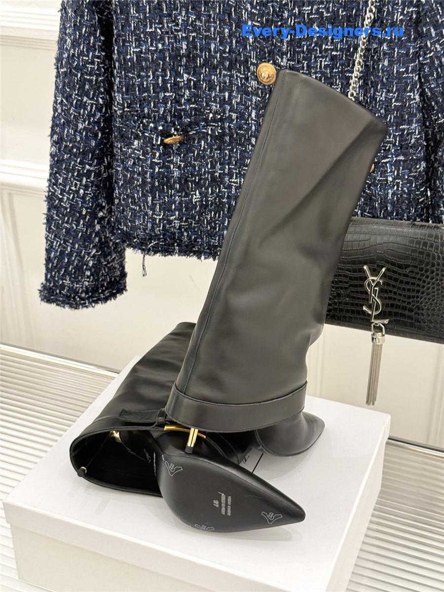 Balmain Anthe Black Leather Knee-High Boots