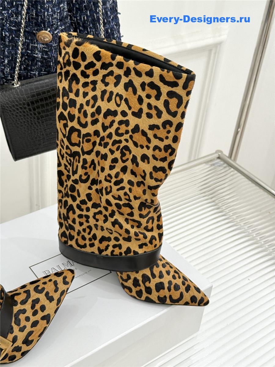 Balmain Anthem Leopard Print Leather Boots