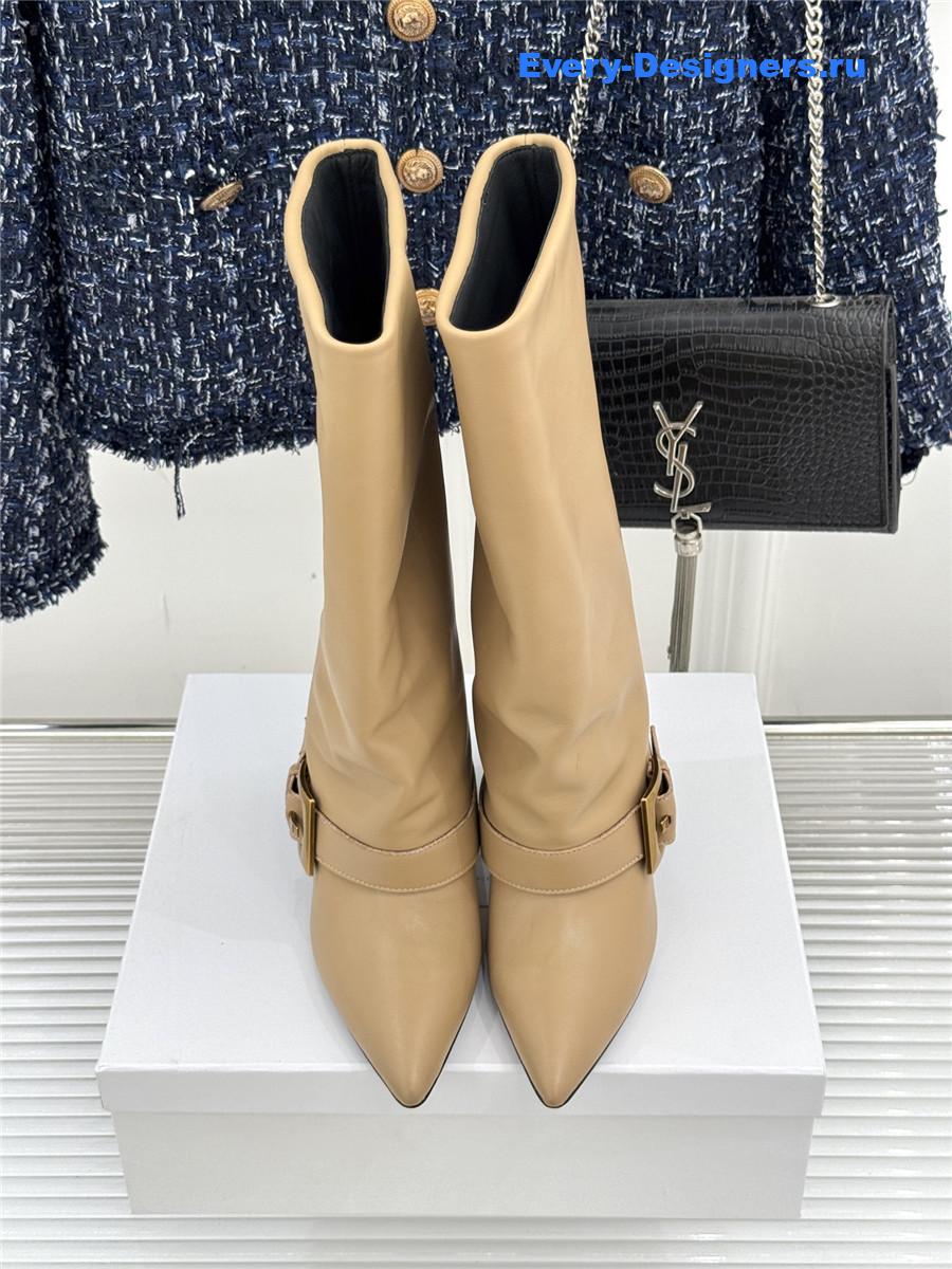 Balmain Anthe Beige Leather Knee-High Boots