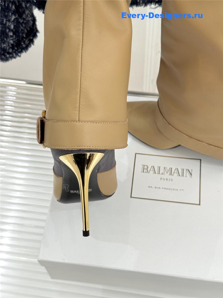 Balmain Anthe Beige Leather Knee-High Boots
