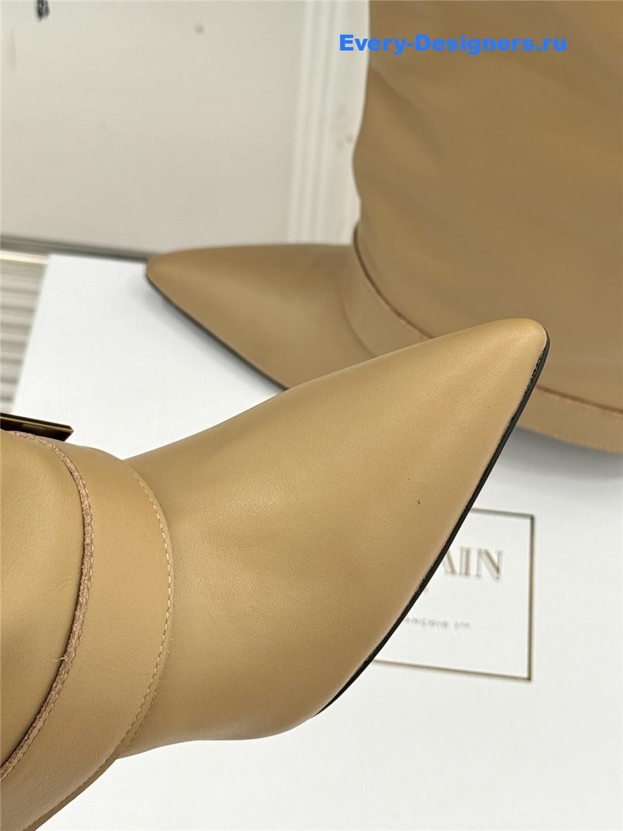 Balmain Anthe Beige Leather Knee-High Boots