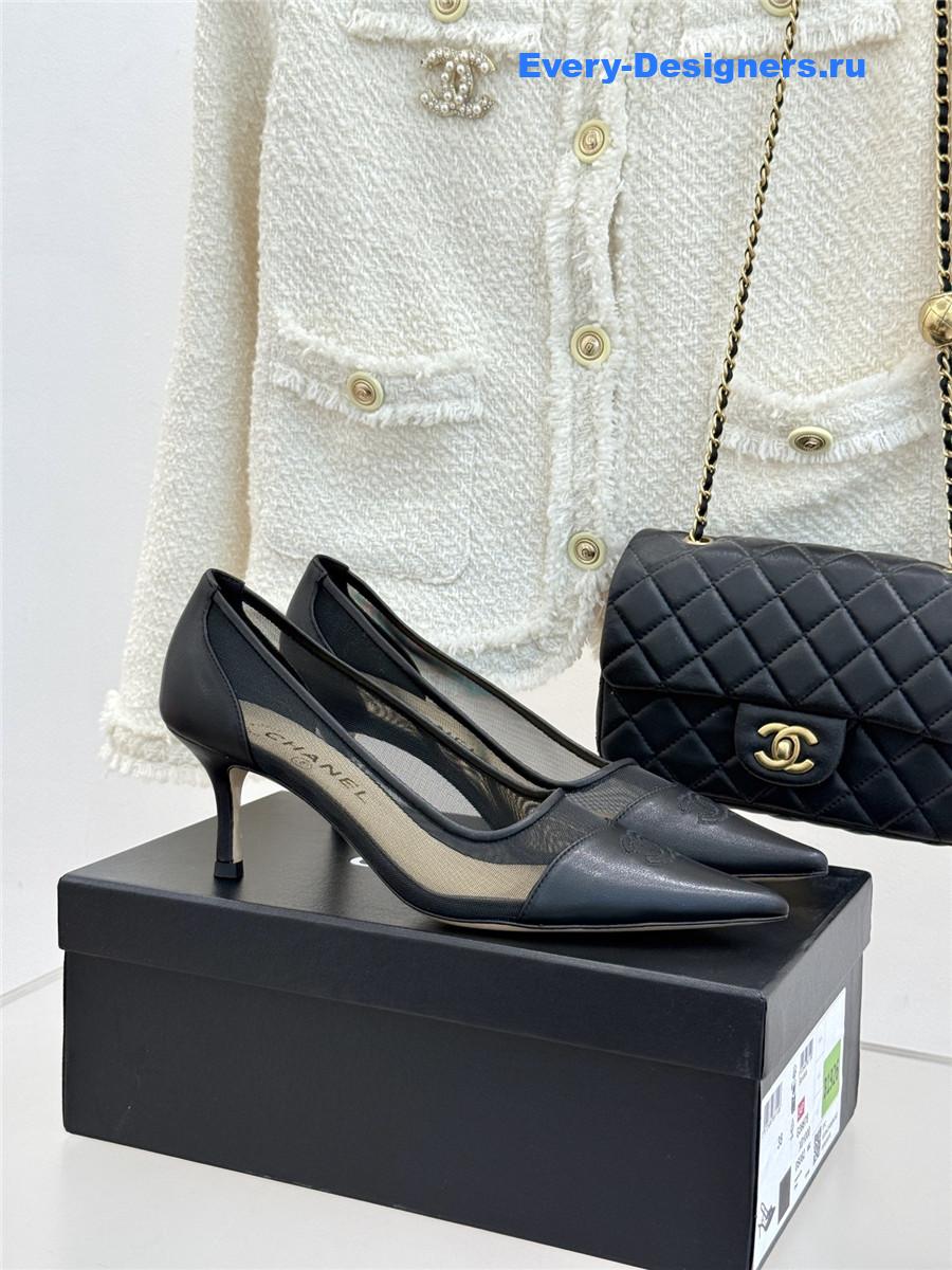 Ch**el black mesh logo toe pumps