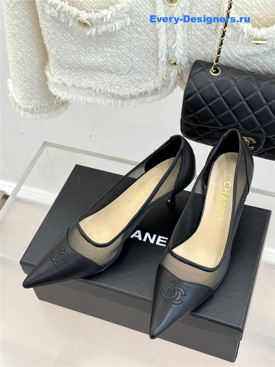 Ch**el black mesh logo toe pumps