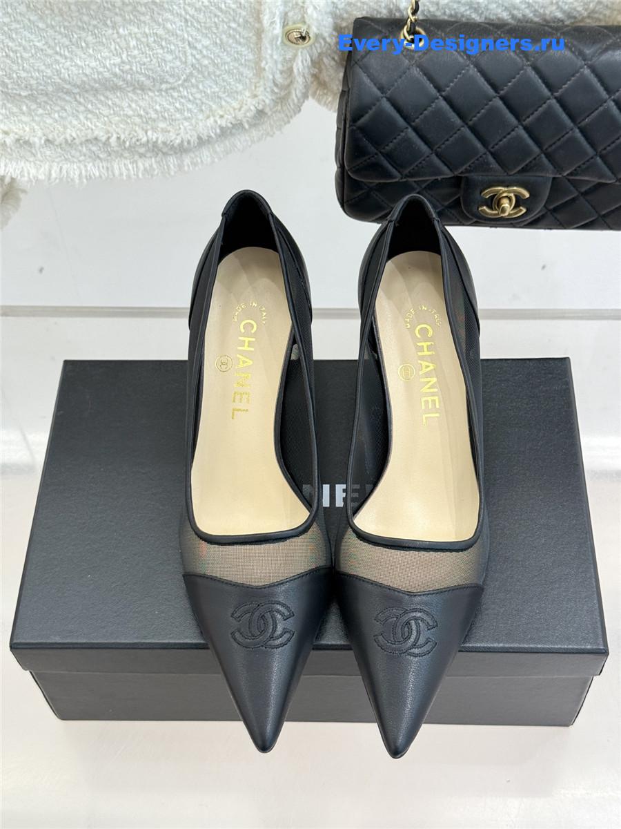 Ch**el black mesh logo toe pumps