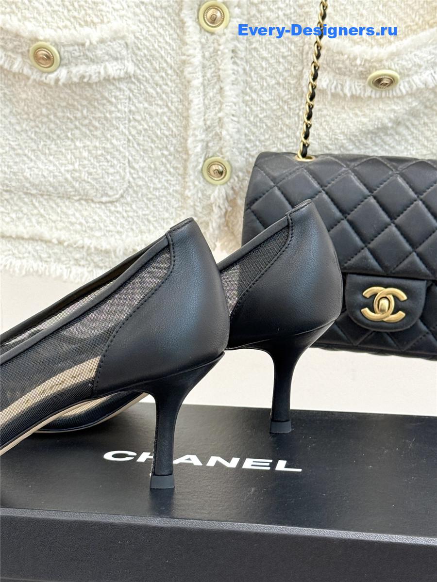 Ch**el black mesh logo toe pumps