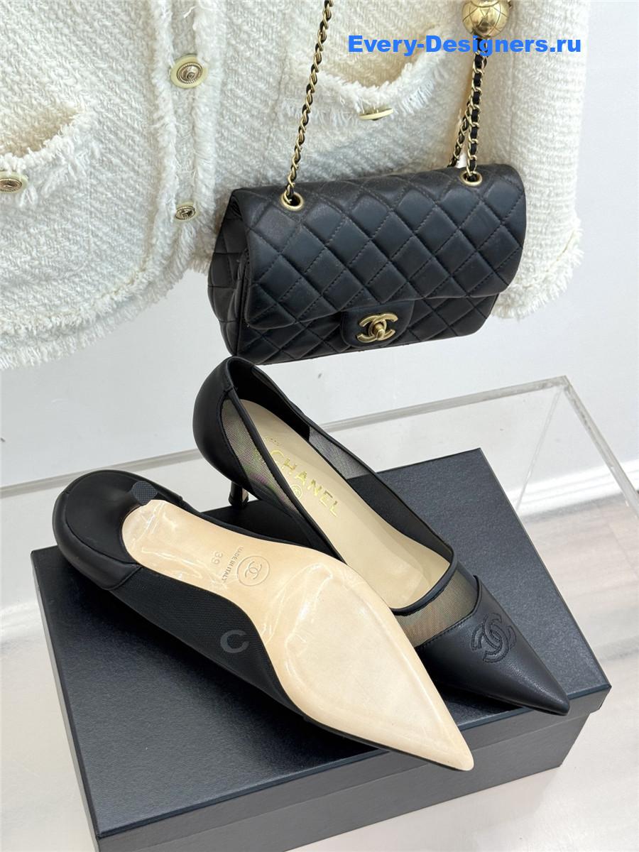 Ch**el black mesh logo toe pumps